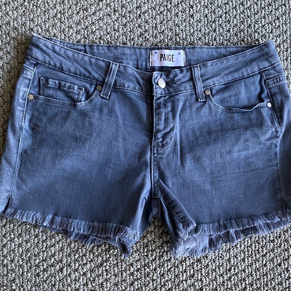 PAIGE Women's Frayed Hem Blue Jean Shorts